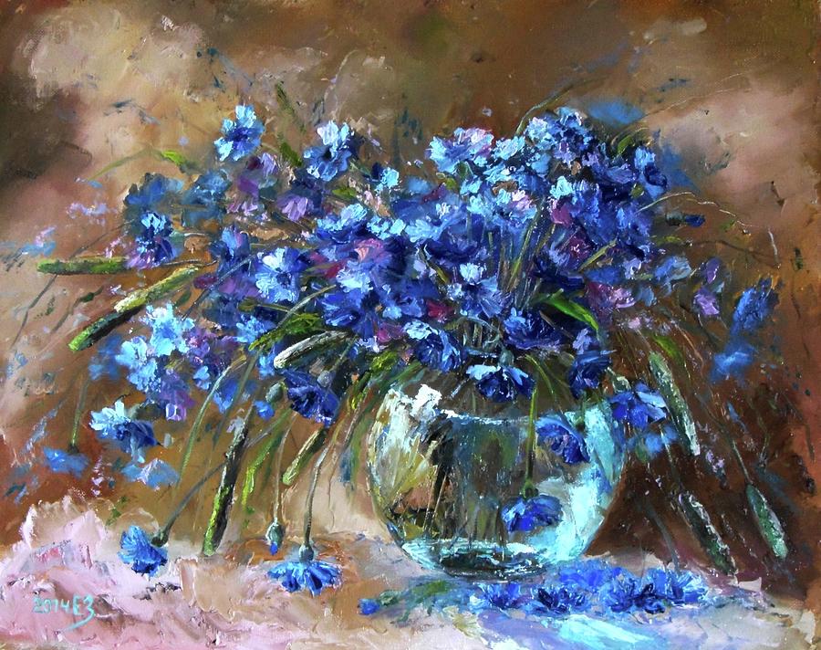 Still life Oil Painting Handmade Art Work One of a Kind Cornflowers ...