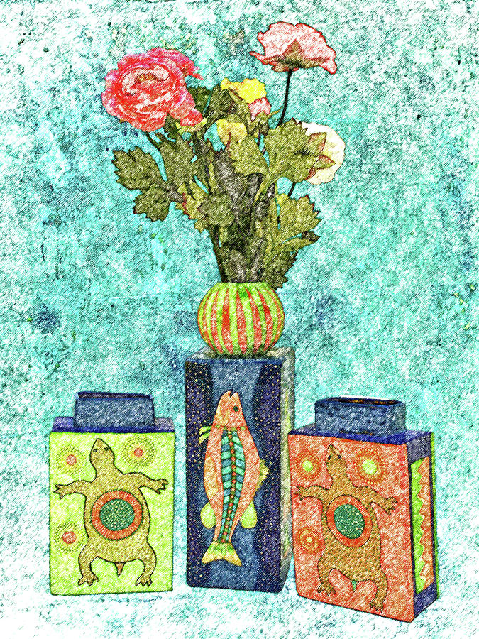 Still life paper mache vases Mixed Media by Lorena Cassady