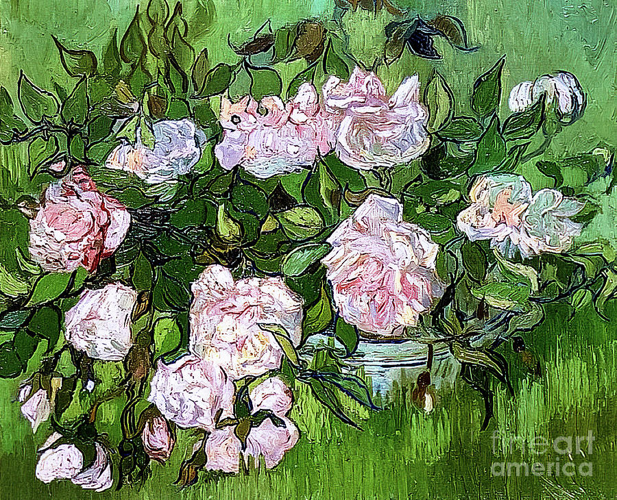 Still Life Pink Roses by Vincent Van Gogh 1890 Painting by Vincent Van Gogh