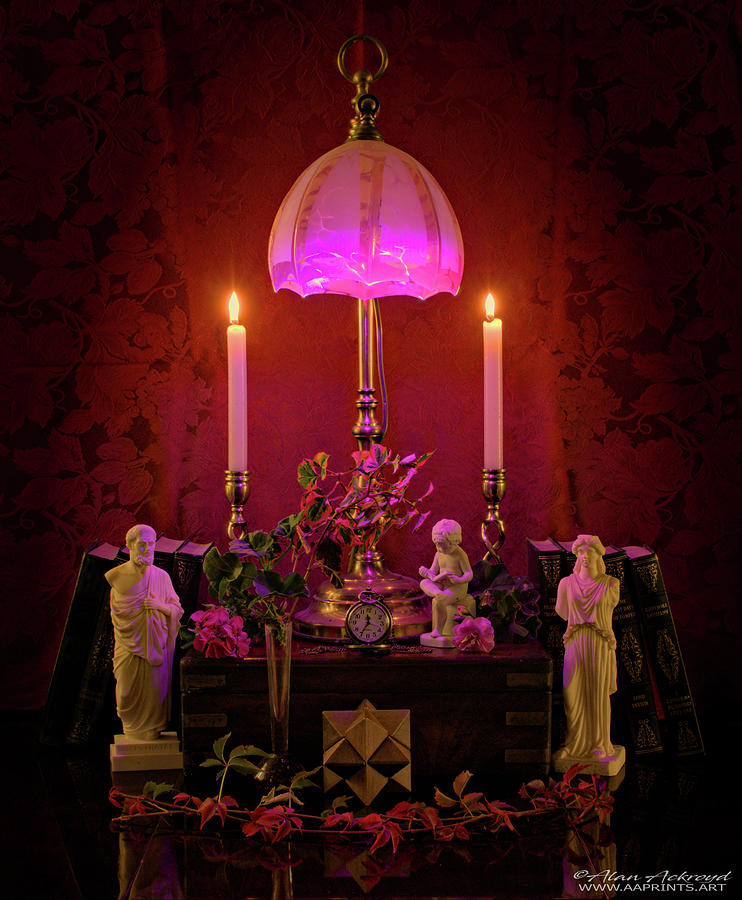 Still Life Study with Figurines Candles and Lamp Photograph by Alan Ackroyd