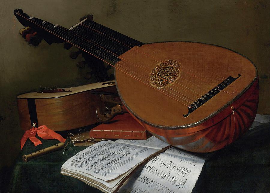 Still Life Painting - Still Life with a Lute and Guitar by Nicolas-Henri Jeaurat Bertry