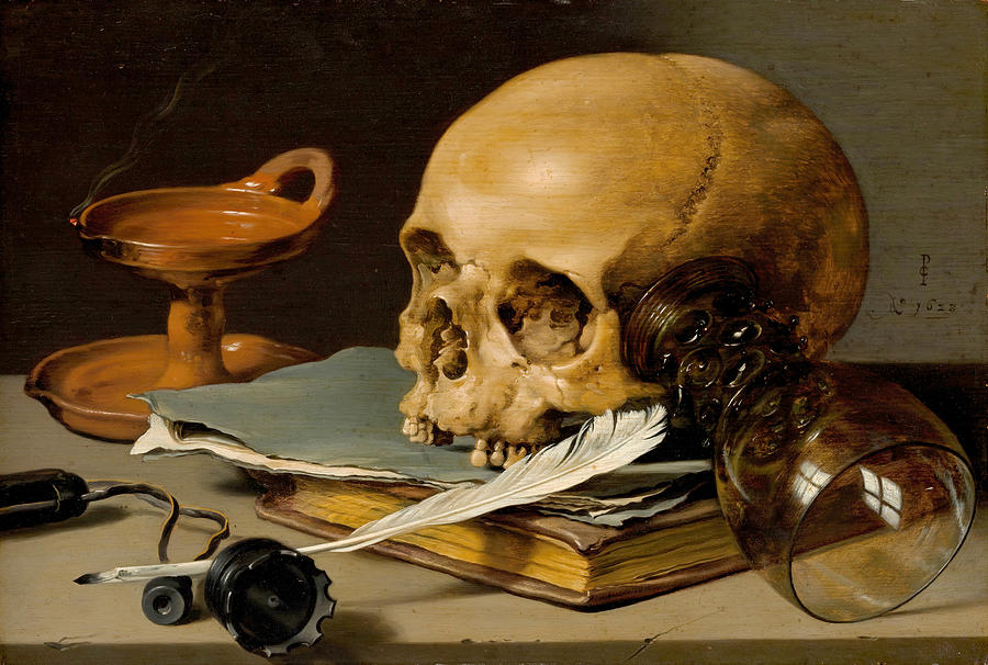 Still Life with a Skull and Writing Quill Photograph by Pieter Claesz