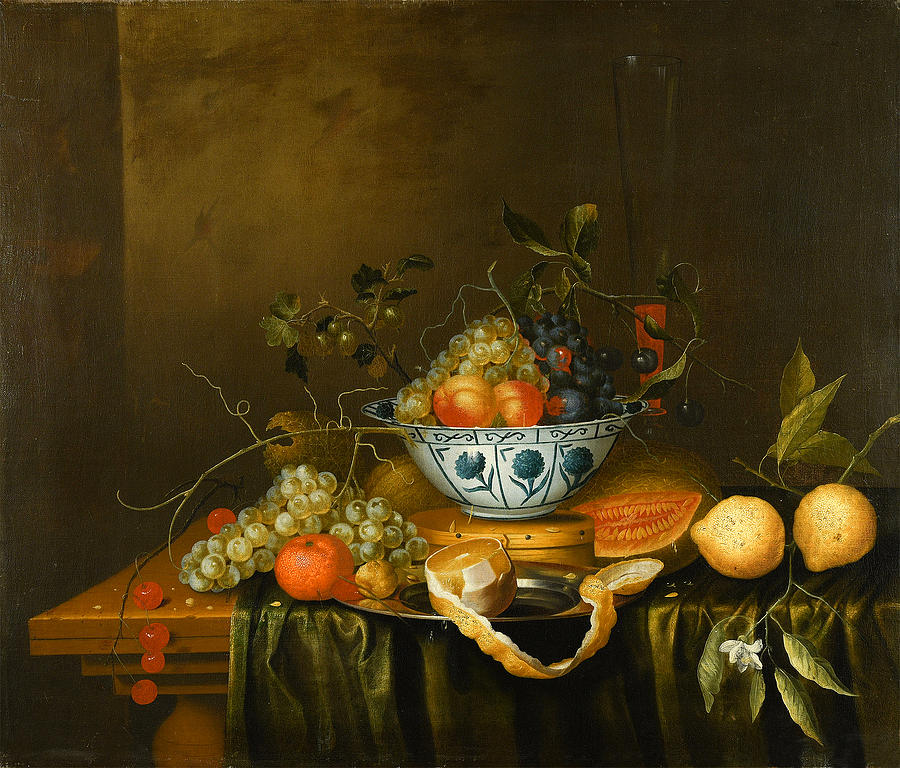 Still life with a Wanli kraak bowl  Painting by Theodoor Aenvanck