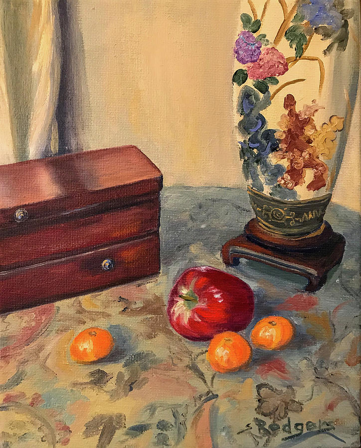 Still Life with Apple and Oranges Painting by Sherrell Rodgers