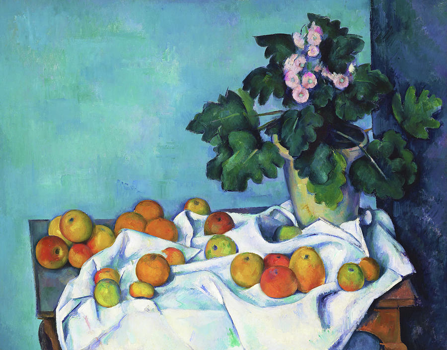 Paul Cezanne Painting - Still Life with Apples and a Pot of Primroses - Digital Remastered Edition by Paul Cezanne