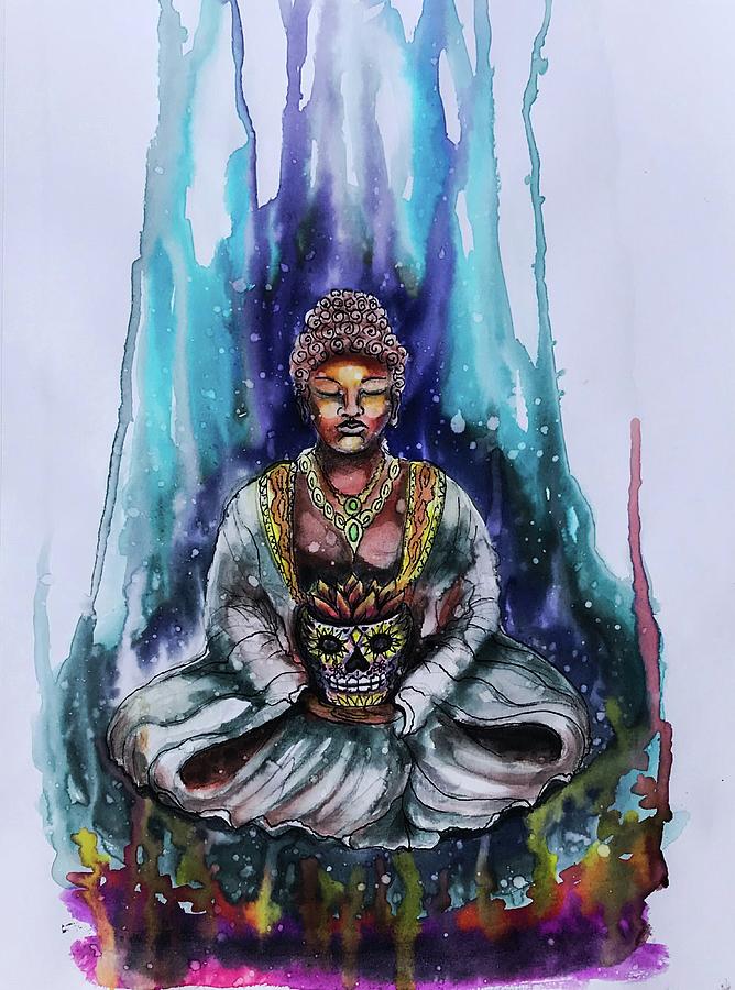 Still Life with Buddha and Calavera Painting by Ashley Kujan