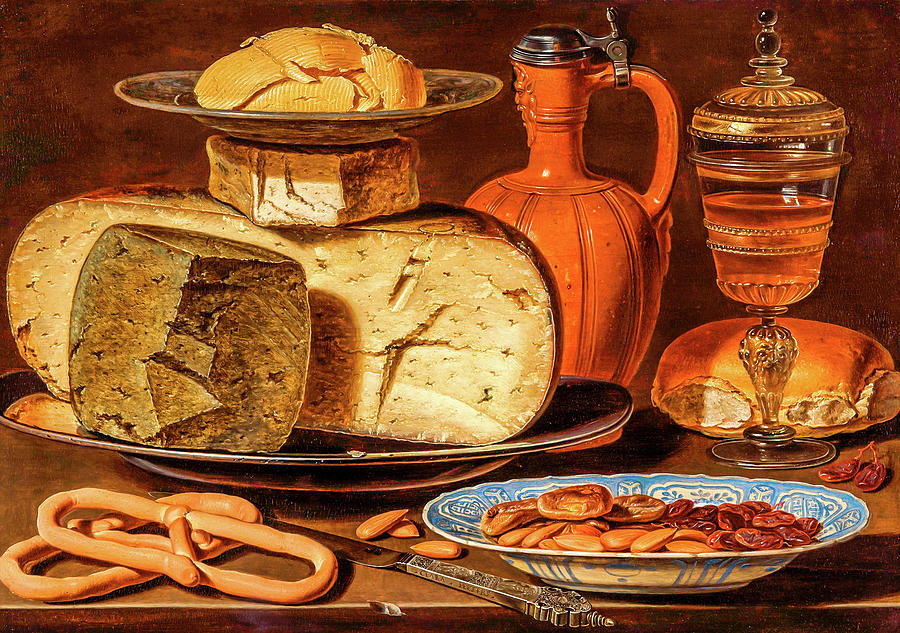 Still Life With Cheeses Almonds And Pretzels By Clara Peeters Painting By Clara Peeters Pixels