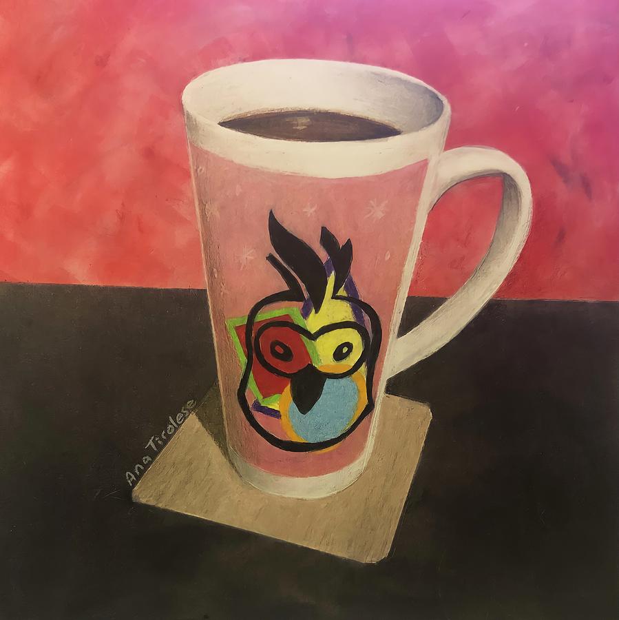 Cuppa in Pink or Still Life with Cockatiel Drawing by Ana Tirolese