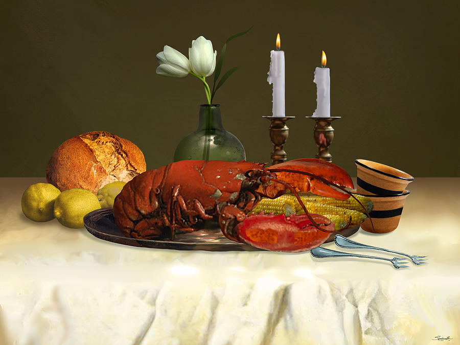 Still Life with Crimson Lobster  Digital Art by Spadecaller