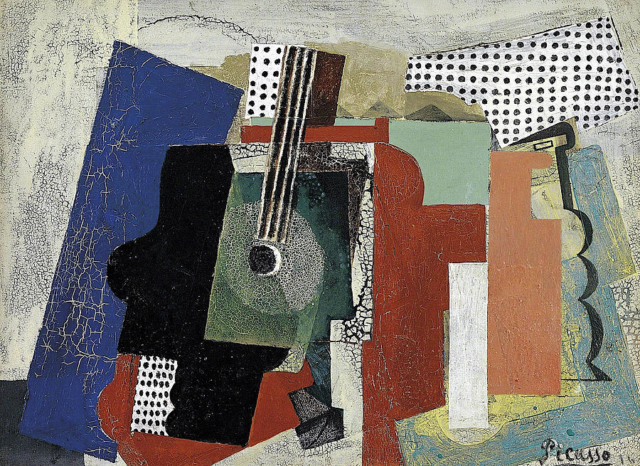 Still Life With Door, Guitar And Bottles Painting