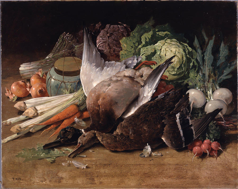 Thomas Hill Painting - Still Life with Ducks and Vegetables  by Thomas Hill