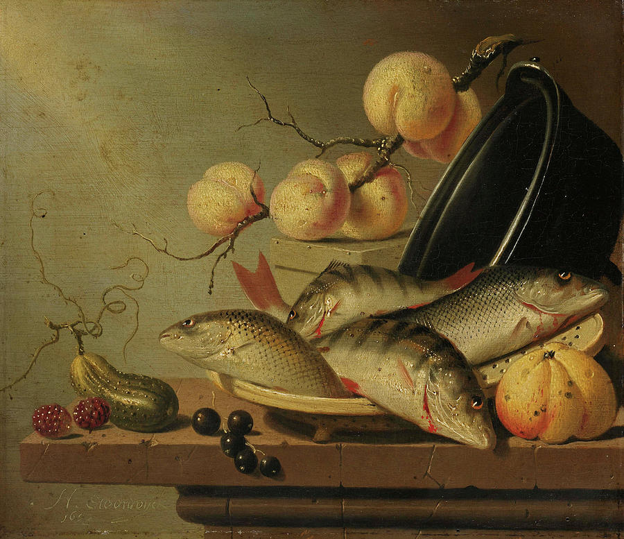 Still Life with Fish and Fruit. Painting by Harmen Steenwijck Still Life with Fish and Fruit. Painting by Harmen Steenwijck