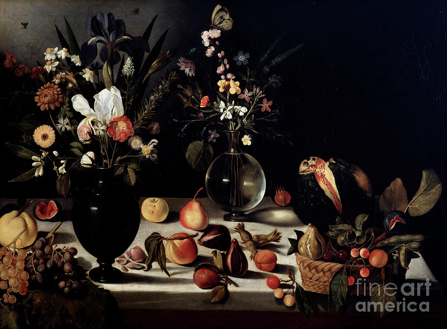 Still Life With Flowers And Fruit, By Master Of The Hartford Still Life Painting by Caravaggio