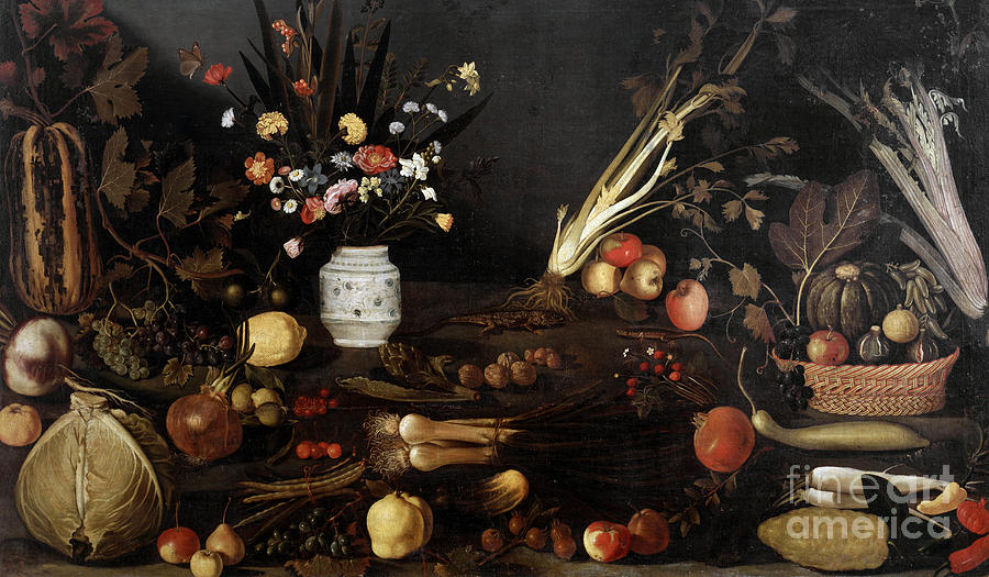Caravaggio Painting - Still life with flowers and fruits by Caravaggio