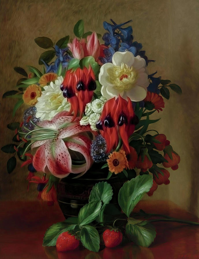 Still Life With Flowers And Strawberries by George Henry Hall Photograph by Carlos Diaz