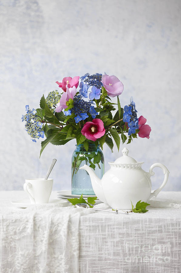 Still Life with Flowers and Teapot Photograph by Diane Diederich