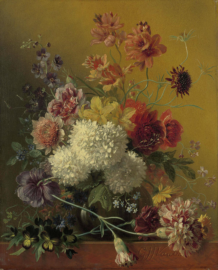 Still Life with Flowers. Painting by Georgius Jacobus Johannes van Os -1782-1861-