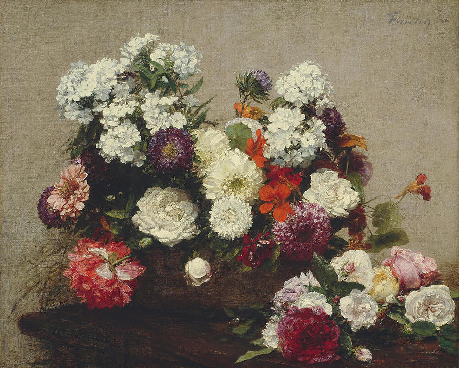 Still Life with Flowers. Henri Fantin-Latour, French, 1836-1904. Painting by Henri Fantin-latour