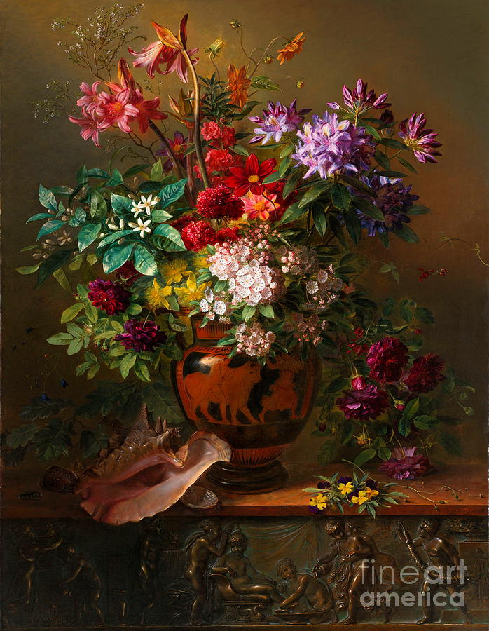 Still Life with Flowers in a Greek Vase Painting by Georgius Jacobus Johannes van Os