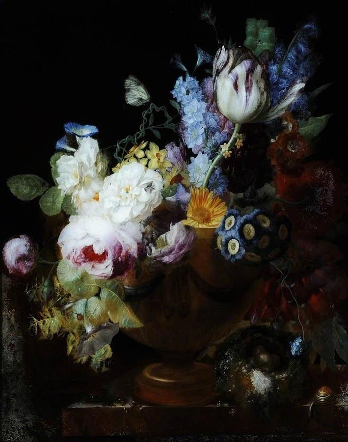 Still Life with Flowers in a Vase and a Bird's Nest Painting by Georges ...