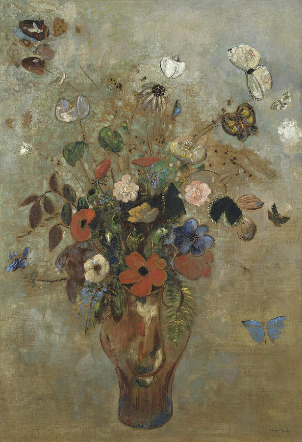 Still Life with Flowers. Odilon Redon, French, 1840-1916. Painting by Odilon Redon -1840-1916-