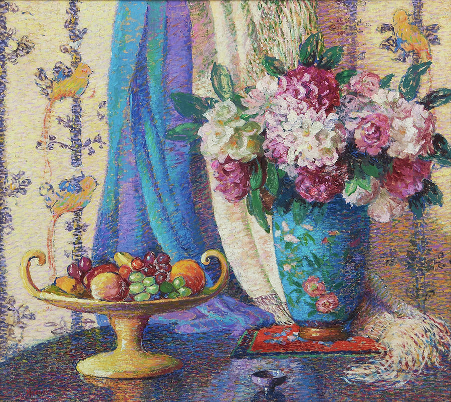Still life with fruit and flowers Painting by Lillian Burk Meeser
