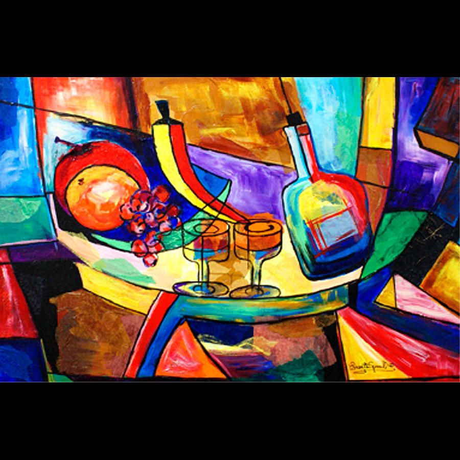 Still life with Fruit and Wine for two Painting by Everett Spruill