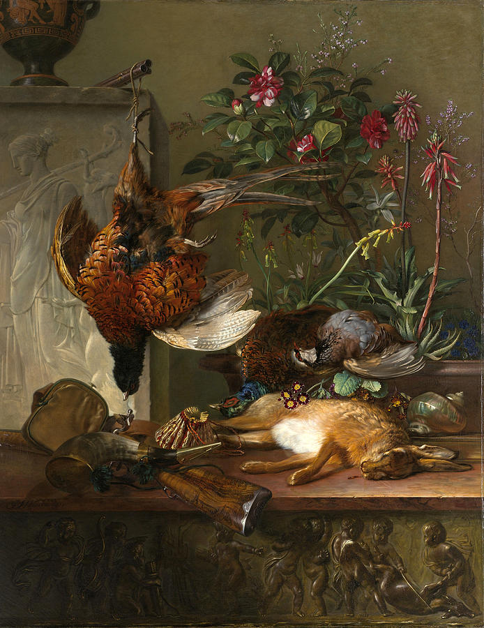 Still Life with Game and a Greek Stele, Allegory of Autumn Painting by Georgius Jacobus Johannes van Os