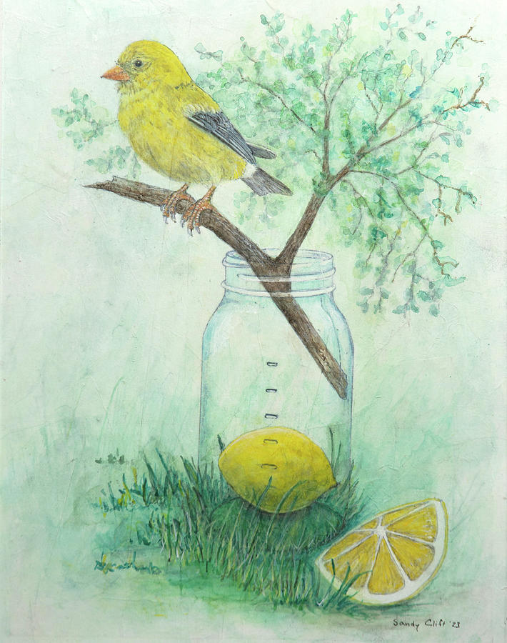 Still Life with Goldfinch Mixed Media by Sandy Clift