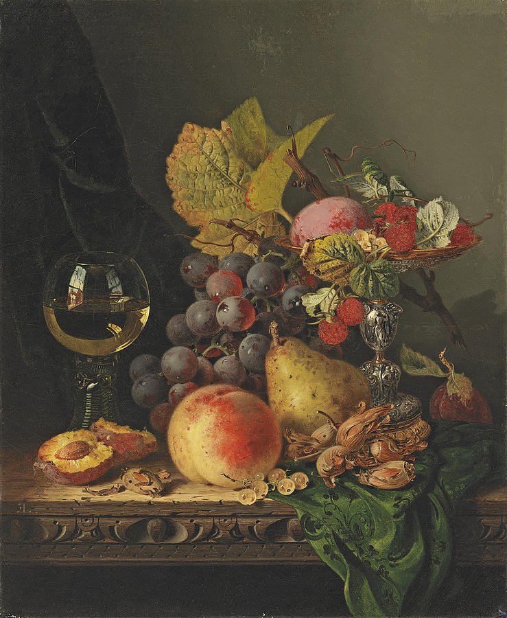 Still life with grapes and a glass of wine  Painting by Edward Ladell