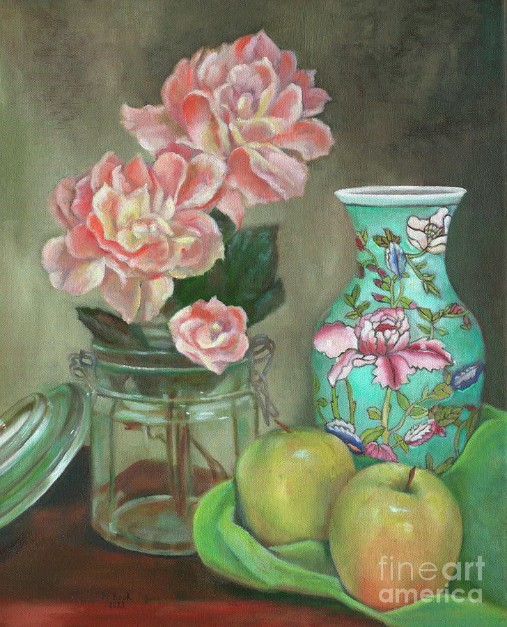 Still Life with Green Apples Painting by Marlene Book