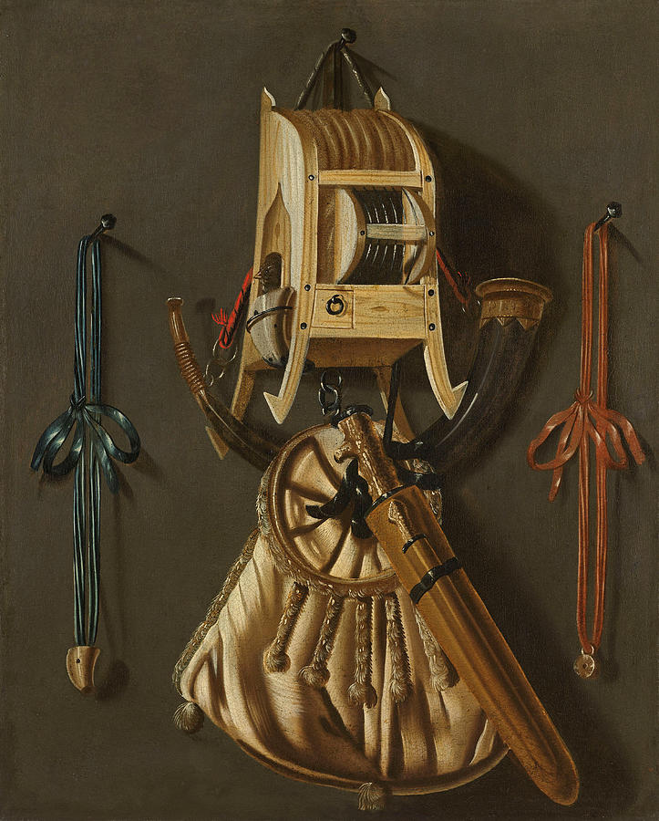 Still life with hunting implements Painting by Johannes Leemans