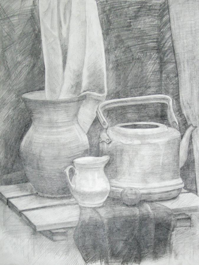 Still Life With Kettle And Pitchers Drawing