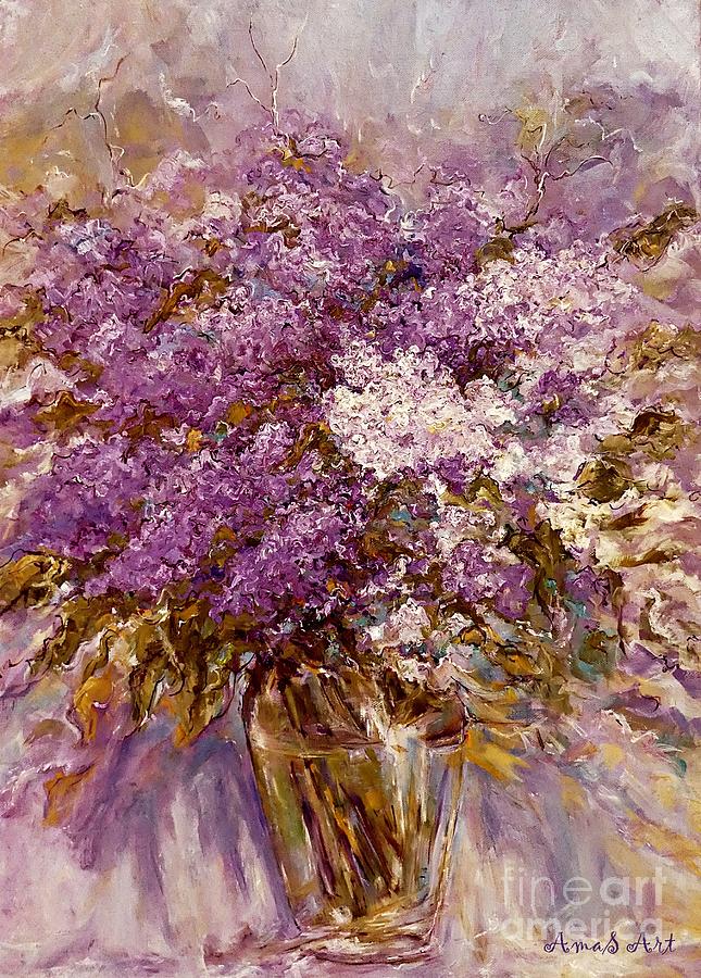 Still life with lilac flowers Painting by Amalia Suruceanu