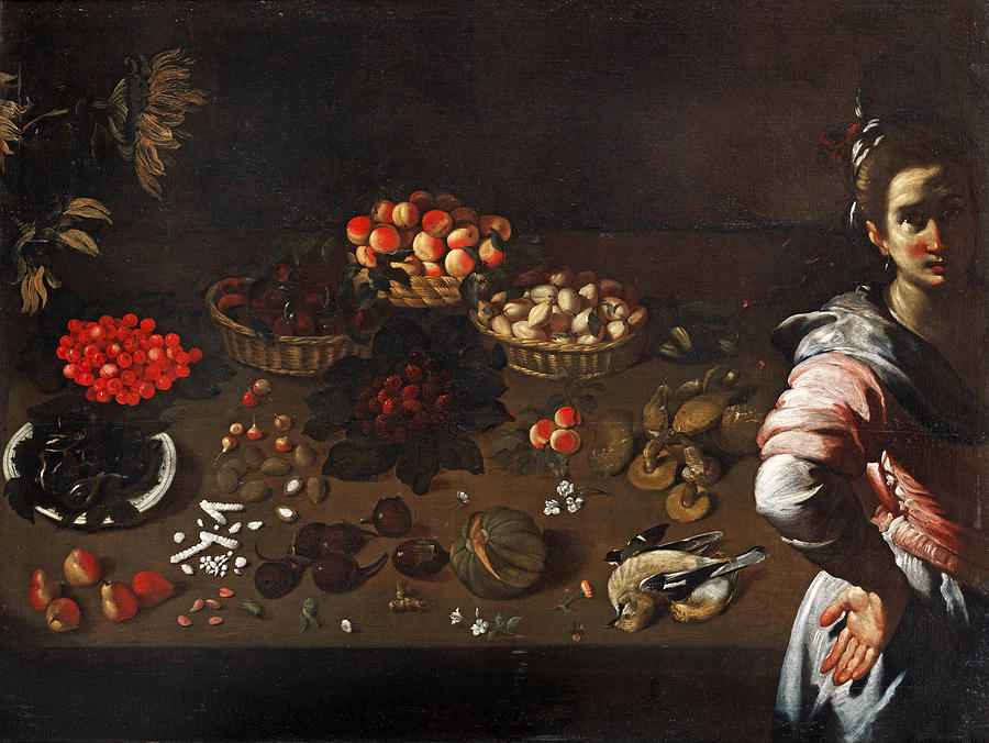 Bernardo Strozzi Painting - Still life with maidservant by Bernardo Strozzi
