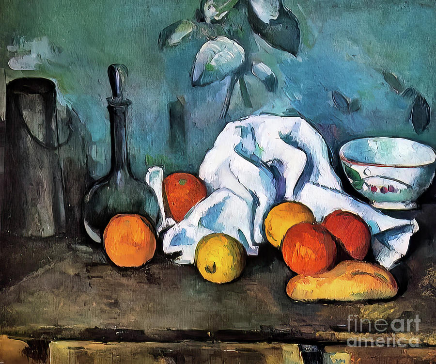 Still Life With Milk Can, Carafe and Coffee Bowl by Paul Cezanne Painting by Paul Cezanne