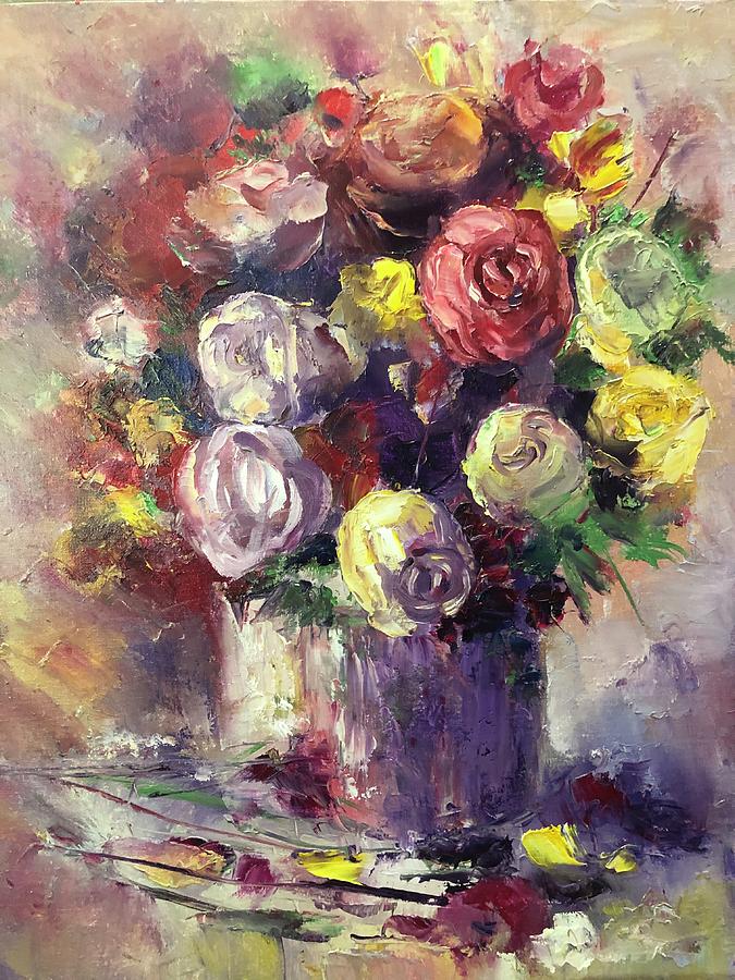 Still Life With Multicolor Roses Painting By Harut Danielyan - Pixels