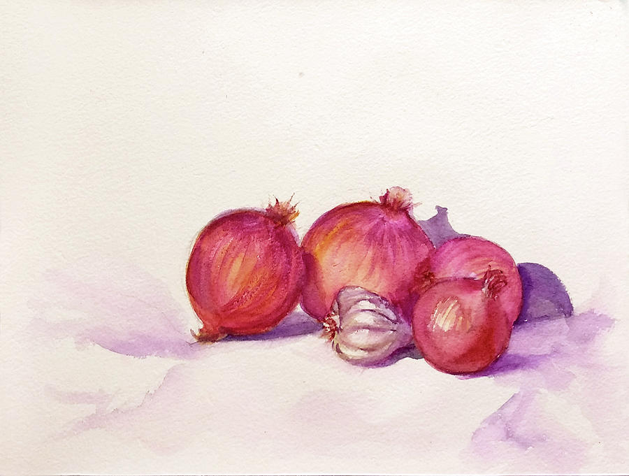 Still life with onions Painting by Asha Sudhaker Shenoy