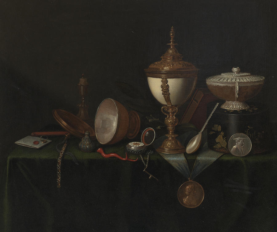Still Life with Ostrich Egg Cup and the Whitfield Heirlooms Painting by Pieter Gerritsz van Roestraten