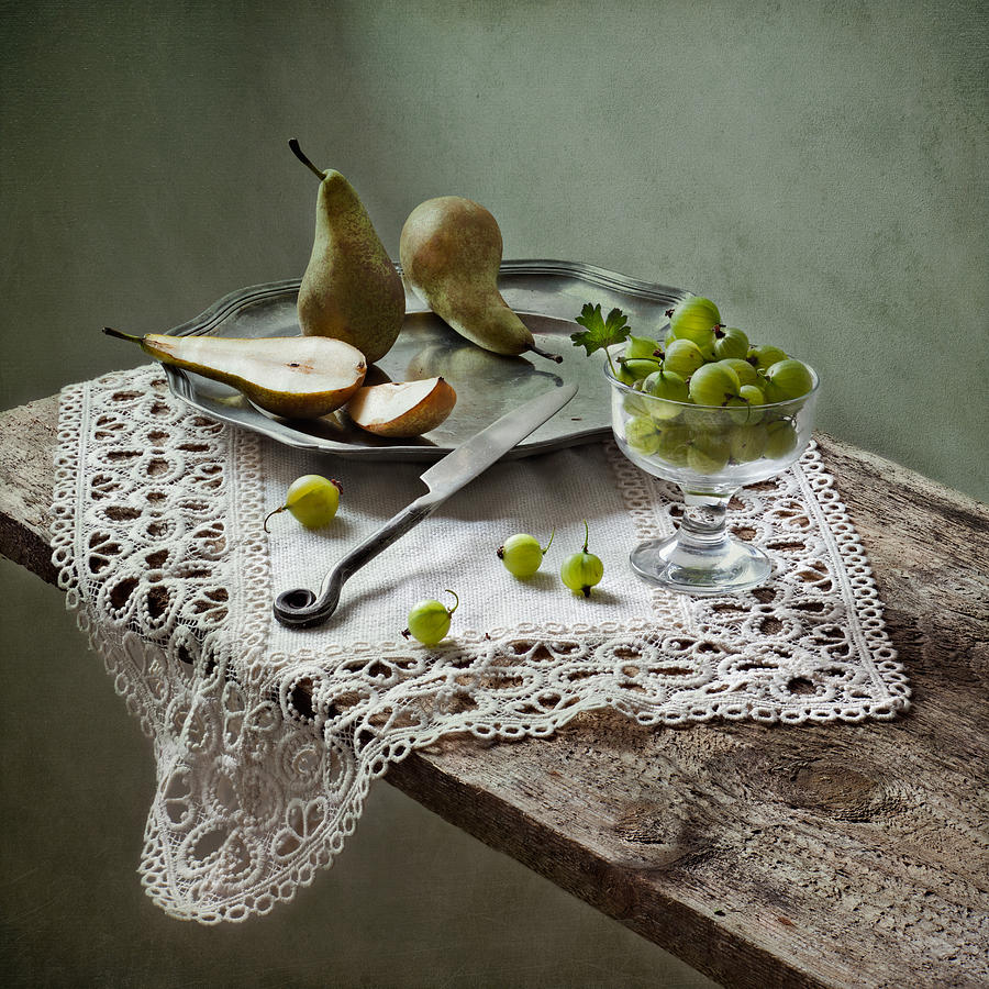 Still life with pears and gooseberries Photograph by Photography by Polina Plotnikova