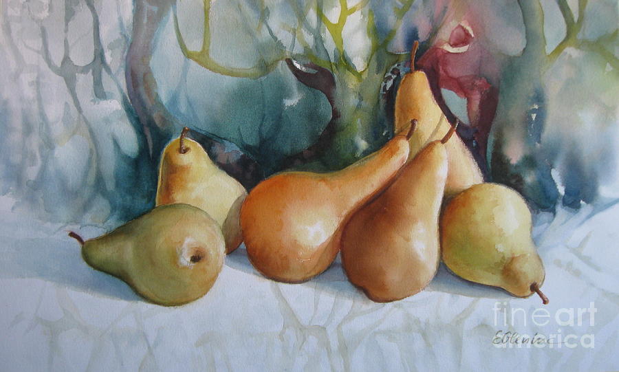 Still life with pears Painting by Elena Oleniuc