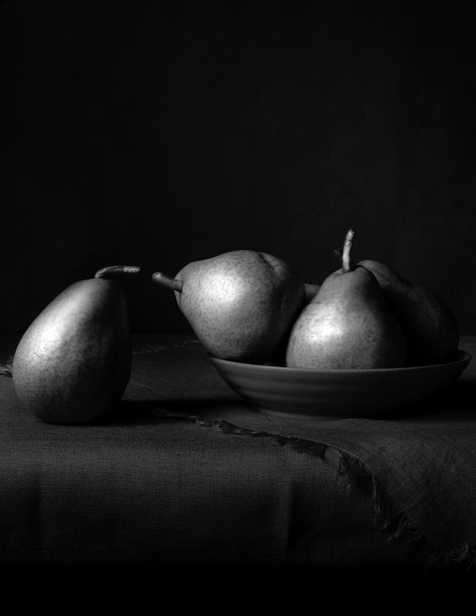 Still life with pears on connections, in monochrome Photograph by Alessandra RC