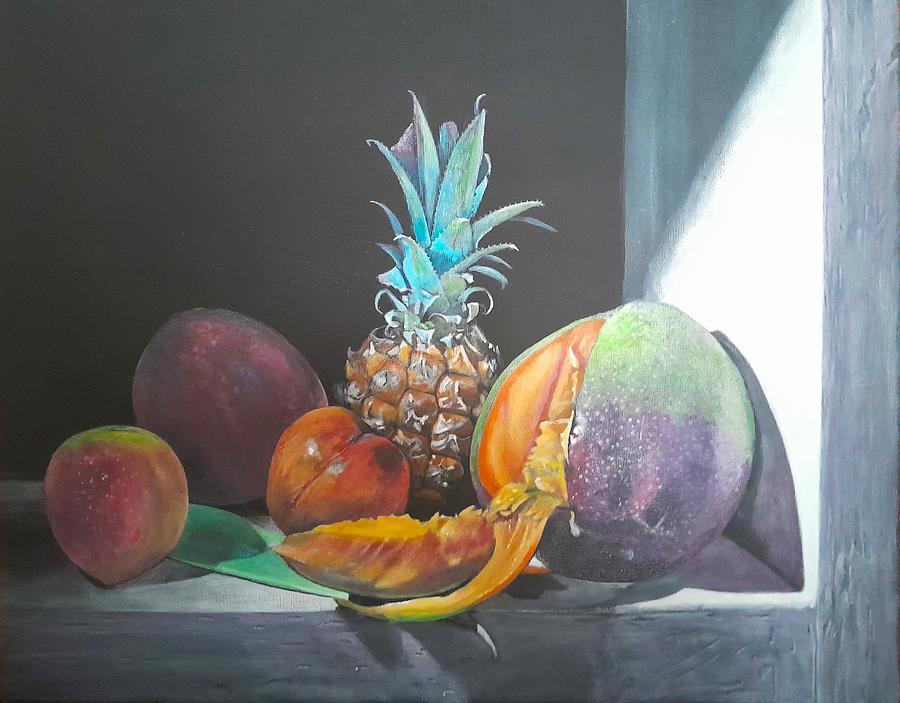 Still life with Pineapple and Mango Painting by John Neeve