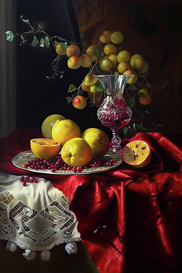 Still life with pomegranates and lemons Digital Art by Zina Zinchik ...