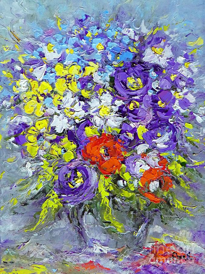 Still life with purple flowers Painting by Amalia Suruceanu