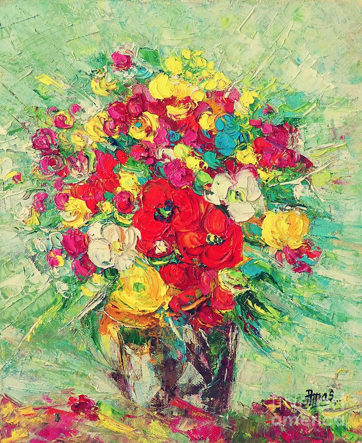 Still life with red flowers Painting by Amalia Suruceanu