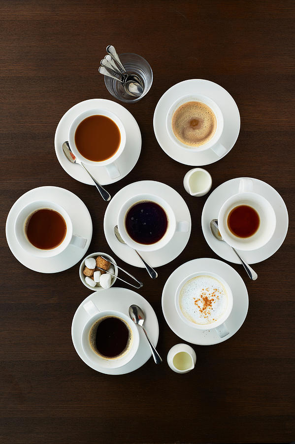 Still life with selection of coffees in cups Photograph by Koji Hanabuchi