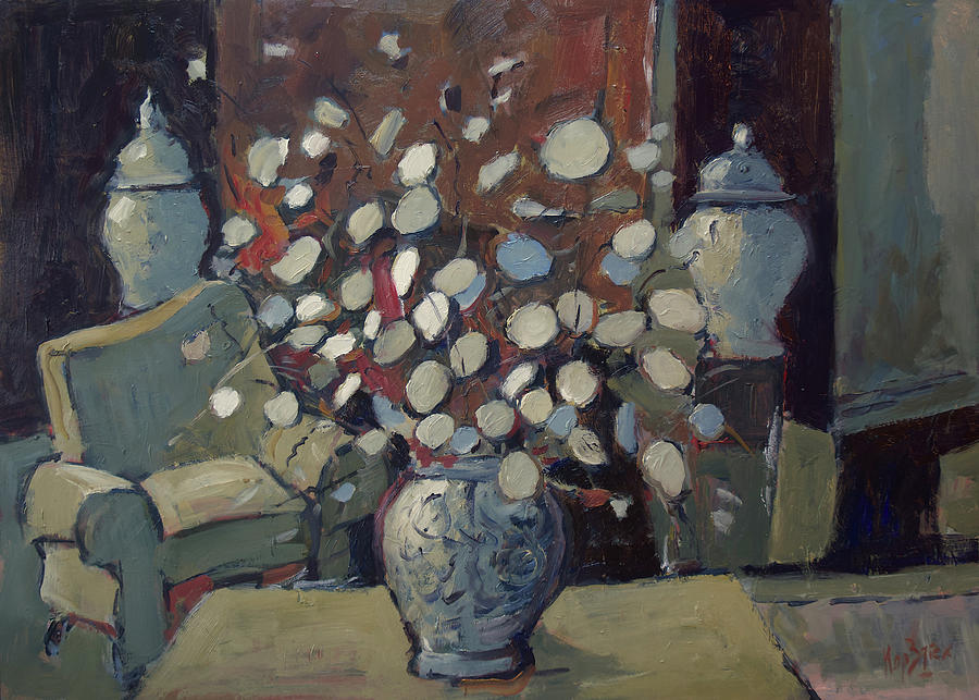 Still life with silver dollar plant Painting by Nop Briex