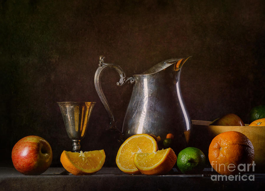 Still Life with Silver Pitcher and Fruit Photograph by Diane Diederich