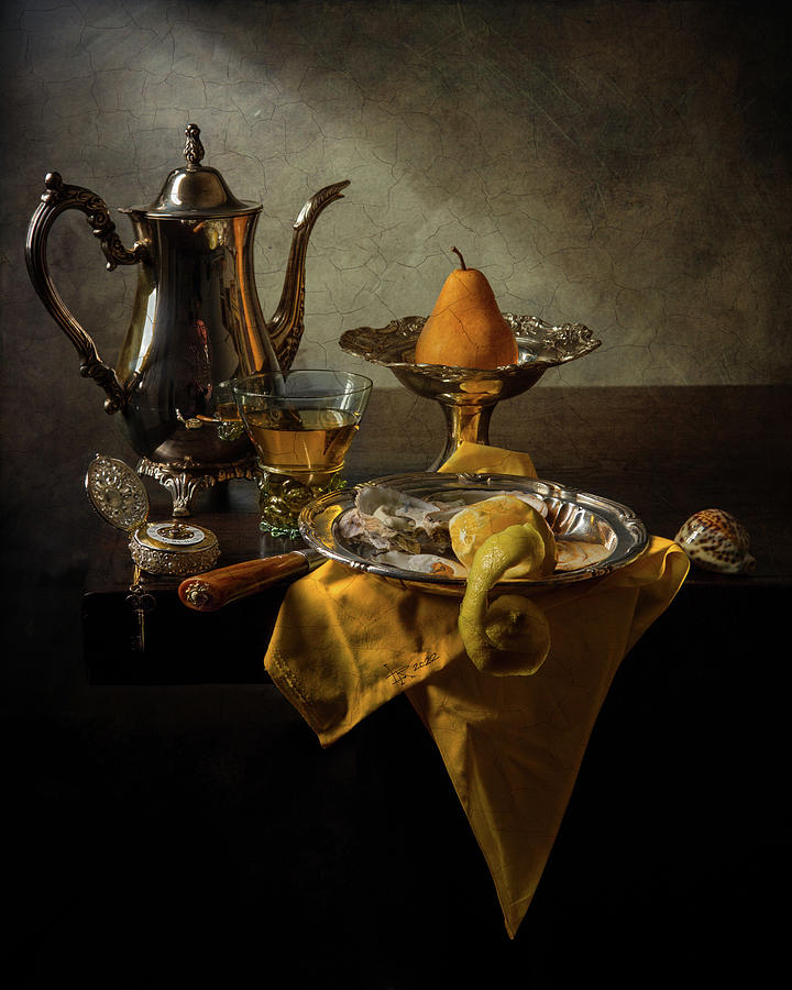  Still Life with Silverware Watch Oysters and Berkemeyer Photograph by Levin Rodriguez